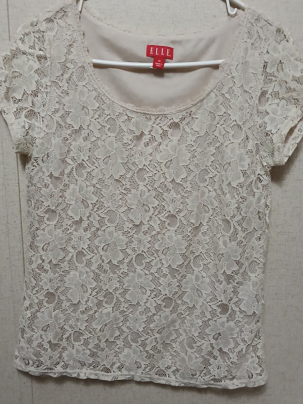 ELLE Cream Lace Short Sleeve Camisole